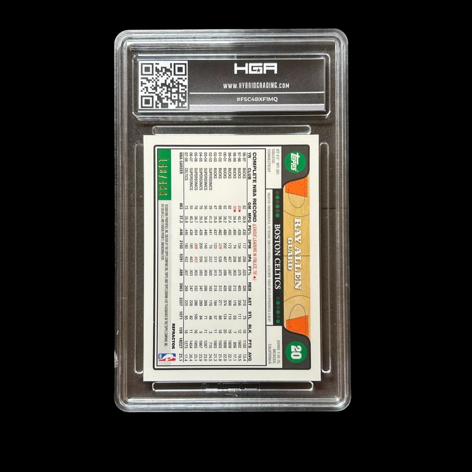 RAY ALLEN HGA 9.5 2008-09 TOPPS CHROME #20 ORANGE REFRACTOR 375/499 CELTICS - Image 2 of 2