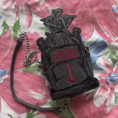 La Femme En Noir Beetlejuice Tombstone Purse - Crossbody Bag - Vegan Suede