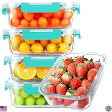 KOMUEE 30 oz Glass Meal Prep Containers Set of 5 - Durable, Dishwasher & Oven