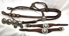 Vintage Silver Pico Engraved Conchos -Headstall, Stirrup Hobbles, Set for Saddle