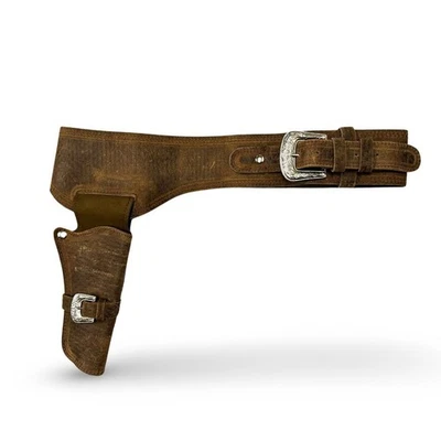 Ceinture holster western en cuir véritable – holster en cuir bovin marron - Photo 1/4