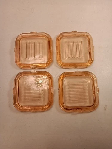 Vtg. Set Of 4 Pink Depression Glass Refrigerator Dish Lids Only 4 1/8" Each Read