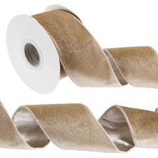 2.5 Inch x 10 Yards Velvet Wired Ribbon, Crushed Velvet Ribbon, Light Coffee