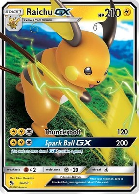 Raichu GX - 20/68 - Pokemon Hidden Fates Sun & Moon Ultra Rare Card NM