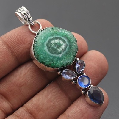 Solar Scheibe Edelstein 925 Sterling Silber Handarbeit Anhänger Schmuck Geschenk für die Liebe