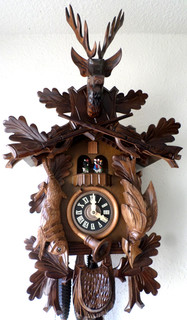 WOW! NICE EXTRA LARGE ANTIQUE BLACK FOREST MUSIC DANCERS HUNTER CUCKOO CLOCK