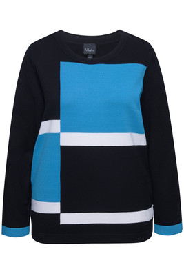 Ulla Popken große Größen Pullover 54+ schwarz Pullover Colorblocking Rundhals