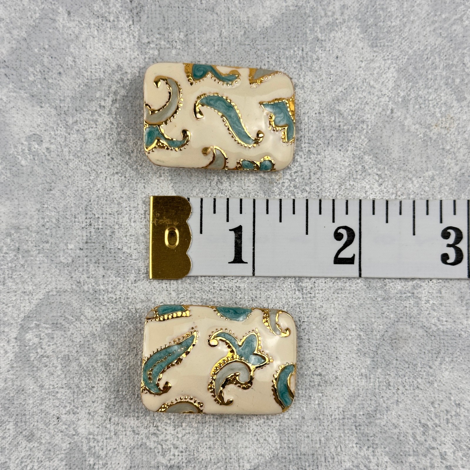 Pierced Earrings Coro Rectangular Beige Enamel Go… - image 4