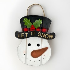 Let It Snow Snowman Face Hanging Plaque/Sign Wood Metal Mistletoe 16 x12