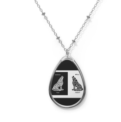 #ad #ad Howling Wolf Oval Necklace Silver Teardrop Pendant Rustic Nature Jewelry $25.00