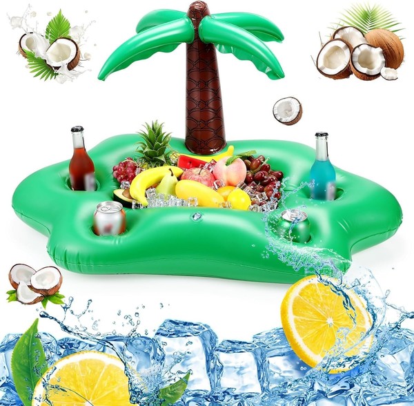 Aufblasbarer GeträNkehalter 2 In 1 Schwimmend 8 LöCher GroßE KapazitäT Poolbar-image