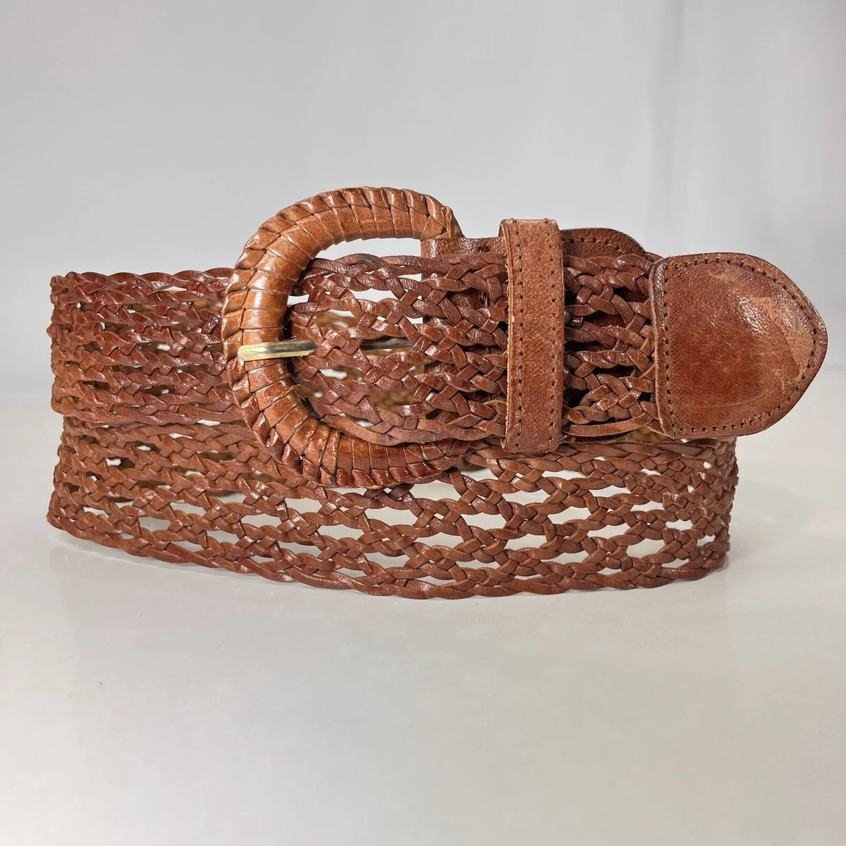 Unbranded Braided Leather Tan Brown Woven Belt Womens Small Boho Western Stone Woven Leather Belt - Tan | Boden USA main image 3