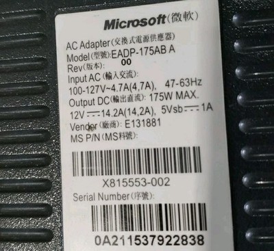 OEM Official Microsoft Xbox 360 AC Power Supply Cord EADP-175AB A Adapter-Tested