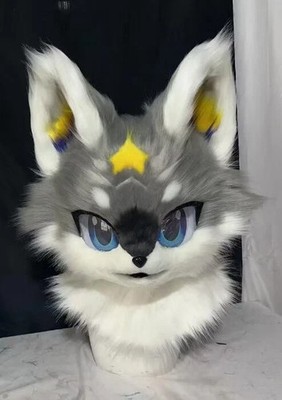 Fursuit Long haired Dog Fox Mascot Party Halloween Fur Cosplay(head)