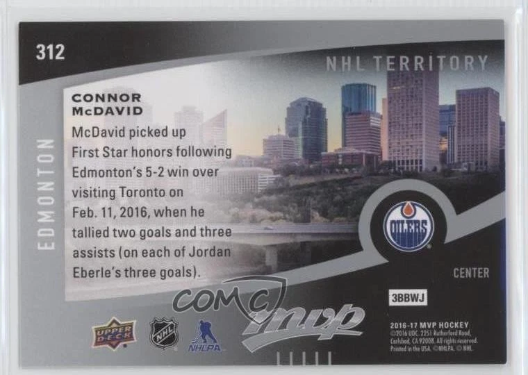 2016-17 Upper Deck MVP NHL Territory Connor McDavid #312 - Image 2 of 2