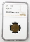 **KEY DATE** 1914-D Lincoln Wheat Penny Cent - NGC Graded VG 8 BN