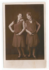 Vintage Snapshot Two Young Women Posing in Stylish Dresses Retro Portrait 30's