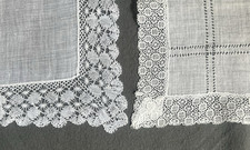  144 Vintage White Hankie with Pulled Thread Work  Lace Border 8" x 9"