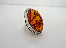 Amber Baltic Cognac Large Oval Sterling Silver Ring Size 6
