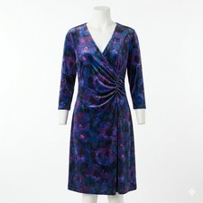 Soft Surroundings Velvet Hyannis Dress Womens M Purple Floral Faux Wrap Ruched