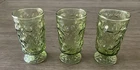 Vintage Anchor Hocking Avocado Green Lido Milano Crinkle Footed Glasses Set of 3