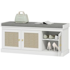 HOMCOM Shoe Storage Bench with Rattan Doors, Cushion, Entryway Shoe Bench