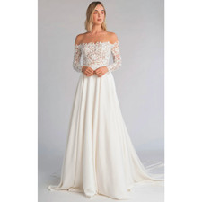 Jenny by Jenny Yoo Bradley Size 8 Ivory Lace Long Sleeve Wedding Gown