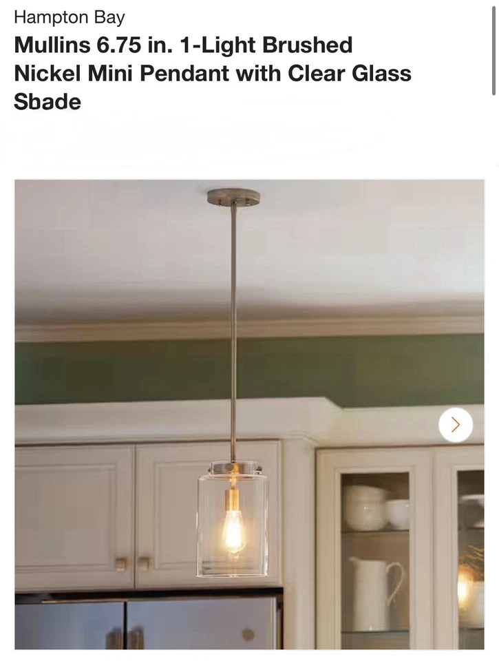 Mini colgante de níquel cepillado Hampton Bay Mullins 6,75 en 1 luz con pantalla de vidrio Foto 3 de 3