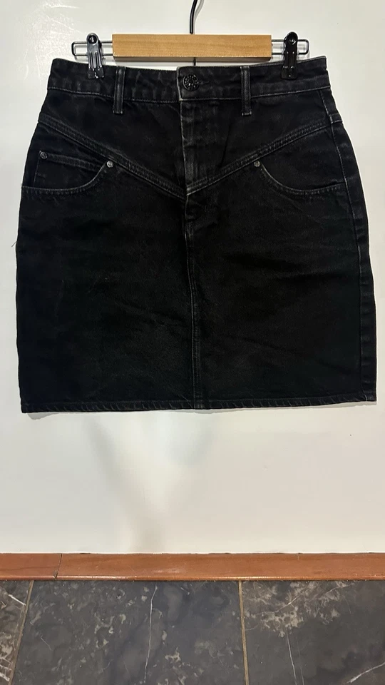 Minifalda de mezclilla Sandro negra tiro alto lavado ácido occidental cintura 28-29 pulgadas Foto 2 de 4