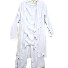 Chiffon Mother Of The Bride 3 Piece Outfit Sz L Lined Top Pants Blue Shawl Layer