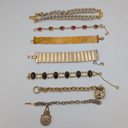 Vintage Costume Jewelry 7 Bracelets Lot Monet Sarah Coventry Heart Lock Bottle
