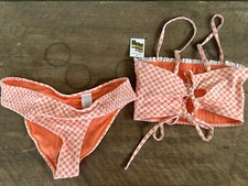 Women  s Time  Tru Front Tie Tropical Bikini Top and Bottom Sz M 8-10 Swimwear