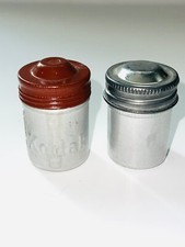 Vintage White KODAK Metal Film Can Canister Red Orange Screw On Lid With Film 