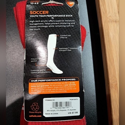 2 Pair Sof Sole Soccer Socks Youth Size 10-4.5–Performance Athletic Sport Socks - Picture 2 of 4