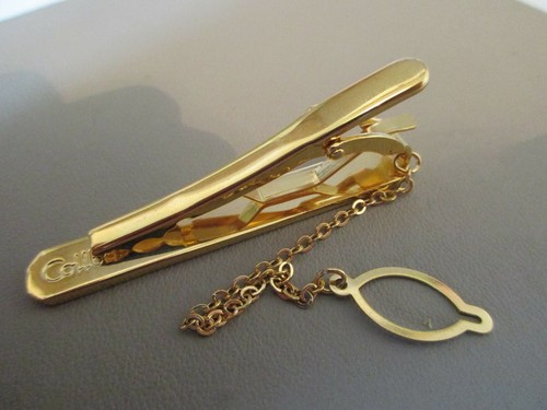 VINTAGE SIGNED COLIBRI GOLD TONE ENAMEL GENTS TIE PIN CLASP RETRO DECO STYLE - Picture 7 of 7