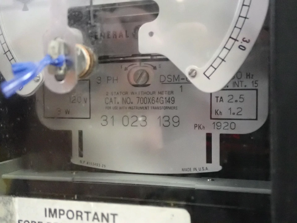 Westinghouse 2 Estator Watthour Medidor 700X64G149 Uso con Transformadores de Instrumentos Foto 3 de 4