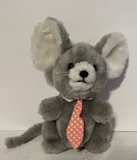 Vintage R Dakin 1980 Gray Stuffed Mouse With Pink Polka Dot Tie
