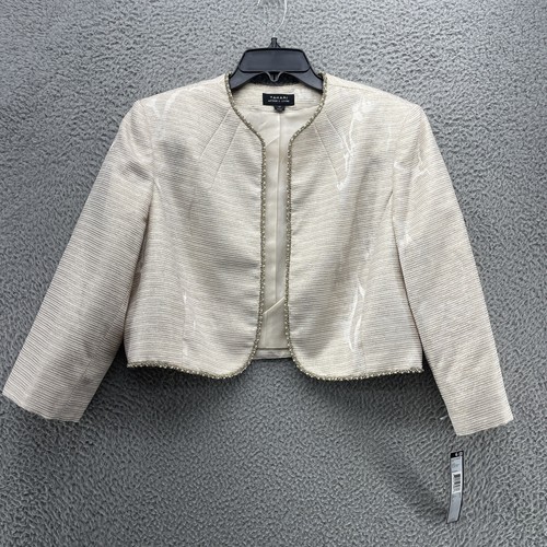 Tahari Arthur S. Levin Dress Size 12 Ivory Gold Floral Sheer Jacket 2 Piece Set - Picture 20 of 24