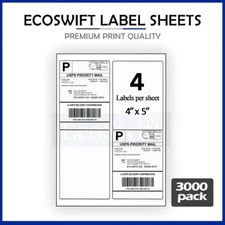 (12000) 4 x 5 EcoSwift Laser/Ink Address Shipping Adhesive Labels 4 per sheet