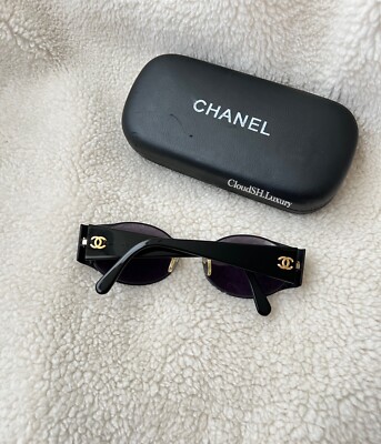 Auth Chanel Vintage Retro Oval Metal Frame Black Sunglasses Vintage Black Oval Chanel Sunglasses – by nothing new main image 4