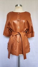 Escada Vintage Orange Lambskin Leather Short-sleeved Jacket