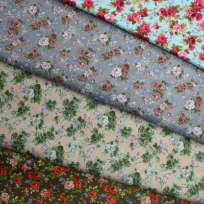 100% Baumwolle Popeline Stoff klein gebündelt Rosen Floral Blumen Riegel Straße