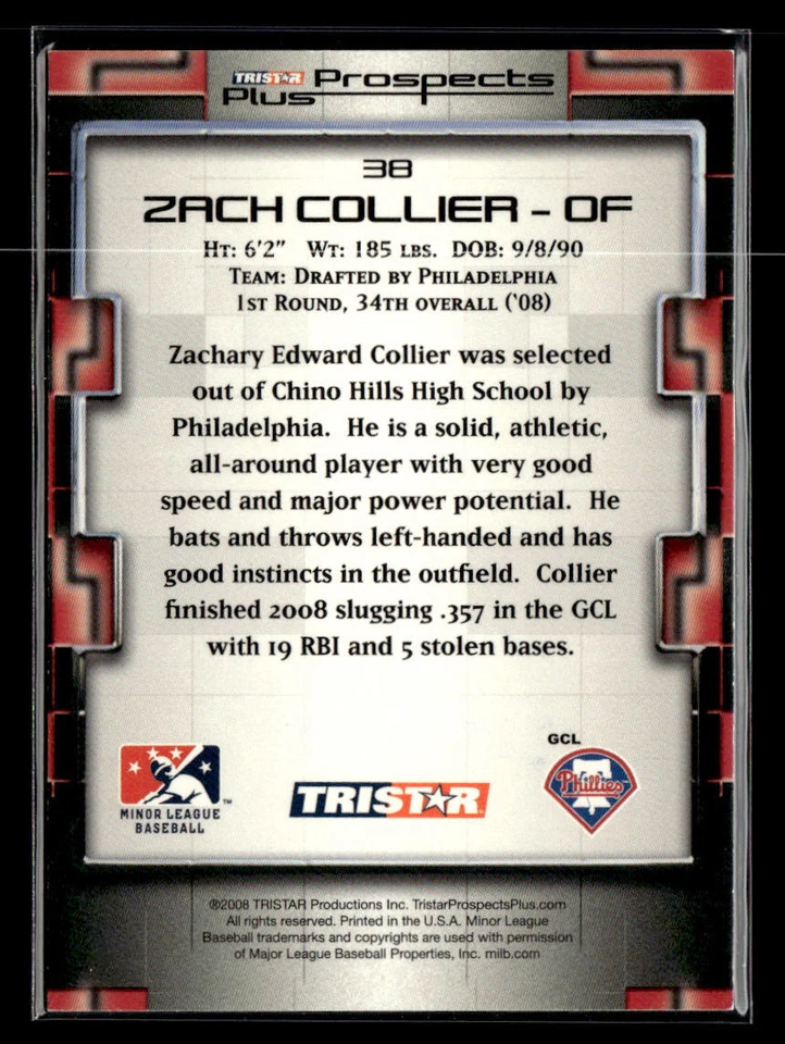 Zach Collier signed auto 2008 TriStar Prospects Plus #38 card - Image 2 of 2
