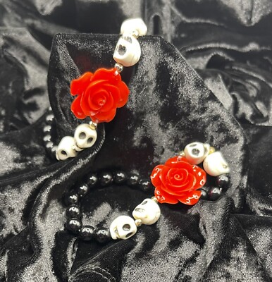 Red Rose And Skull Bracelet