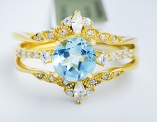 GENUINE 3.84 Cts BLUE TOPAZ  WHITE SAPPHIRE RING SET .925 Sterling Silver - NWT