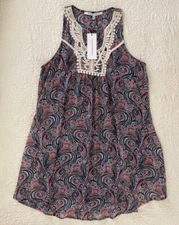 COLLECTIVE CONCEPTS Lace Yolk Swing Blue Paisley Dress Women Sz M Sleeveless NWT