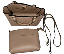 Nanette Lepore Dusty Beige Handbag Faux Pebbled Leather Purse