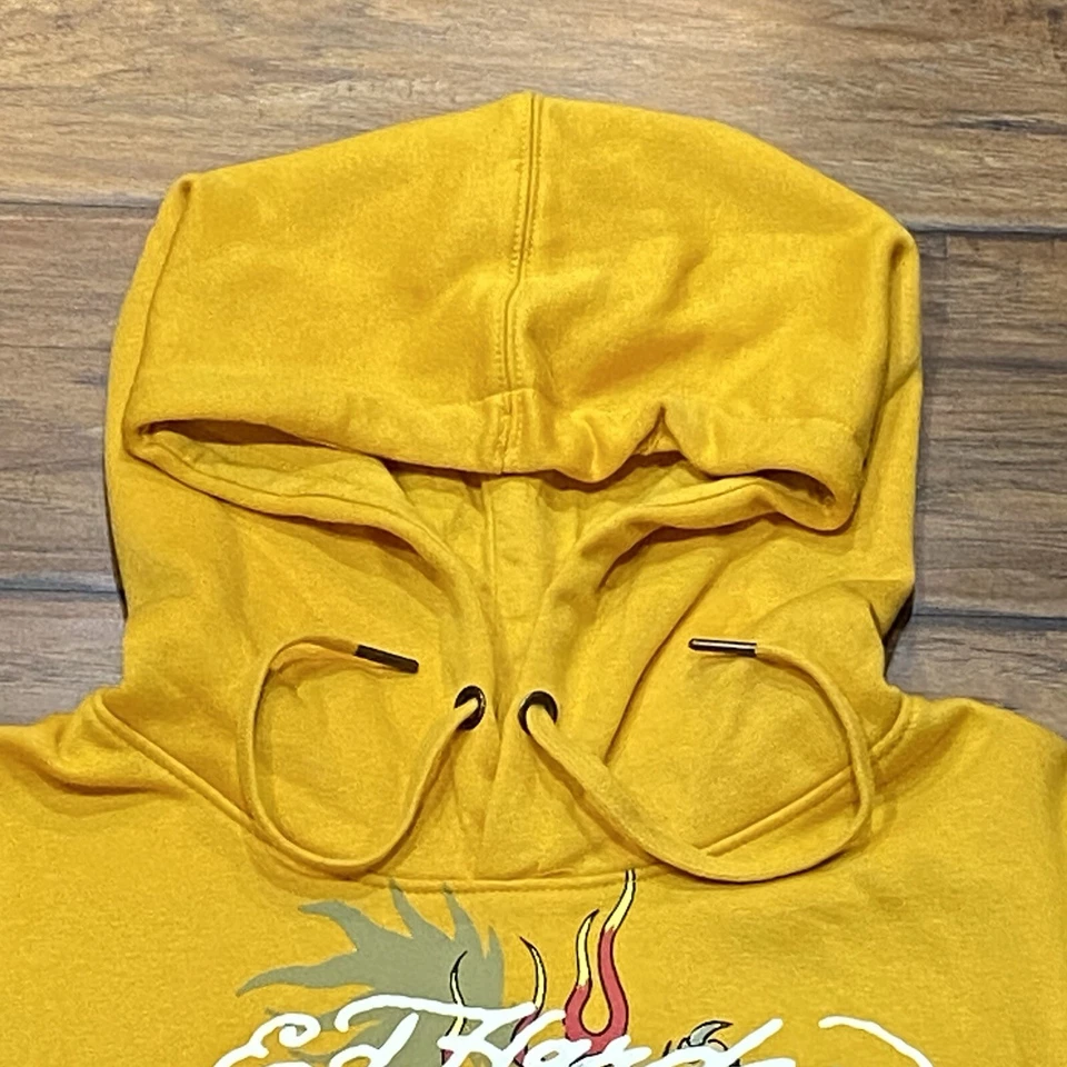 Sudadera con Capucha Ed Hardy Para Mujer XL Recortada Pullover Dragón Amarillo Y2K Patinador Gráfico Foto 3 de 4