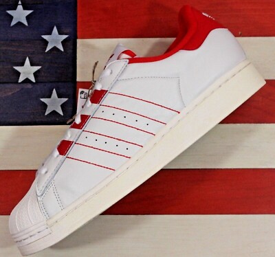 Size 9 - Adidas Superstar White Vivid Red for sale online | eBay