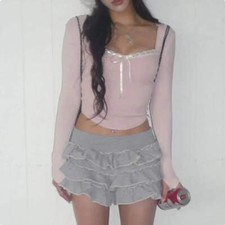 Summer Women's Cute Bow Cropped Top  -  Casual Square Collar Coquette Aesthetic